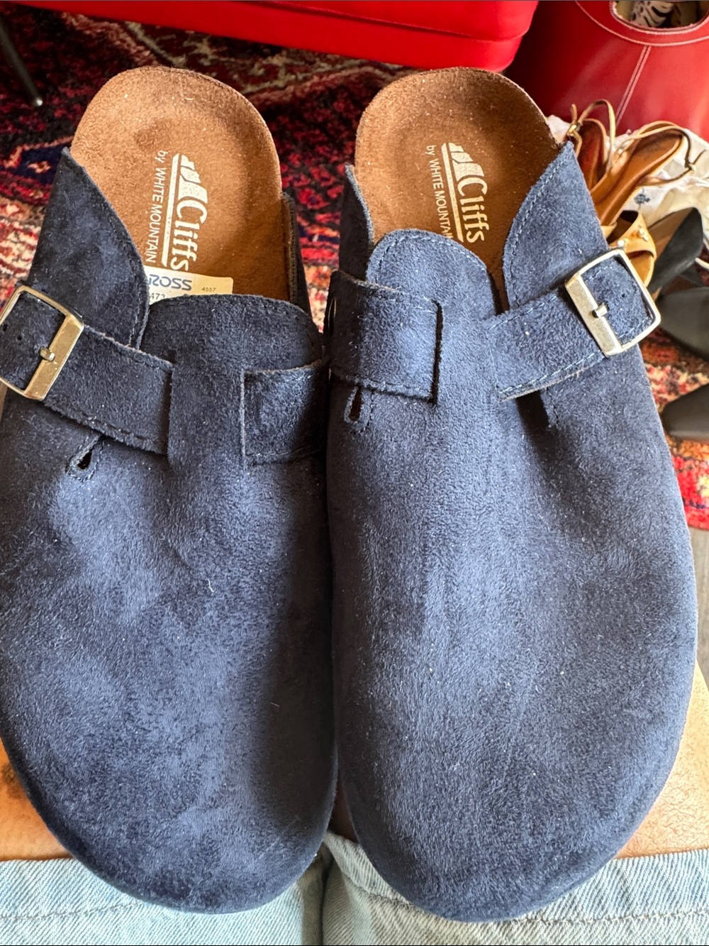 Cliffs by WHITE MOUNTAIN Navy Suede Slip-On Clogs with Buckle